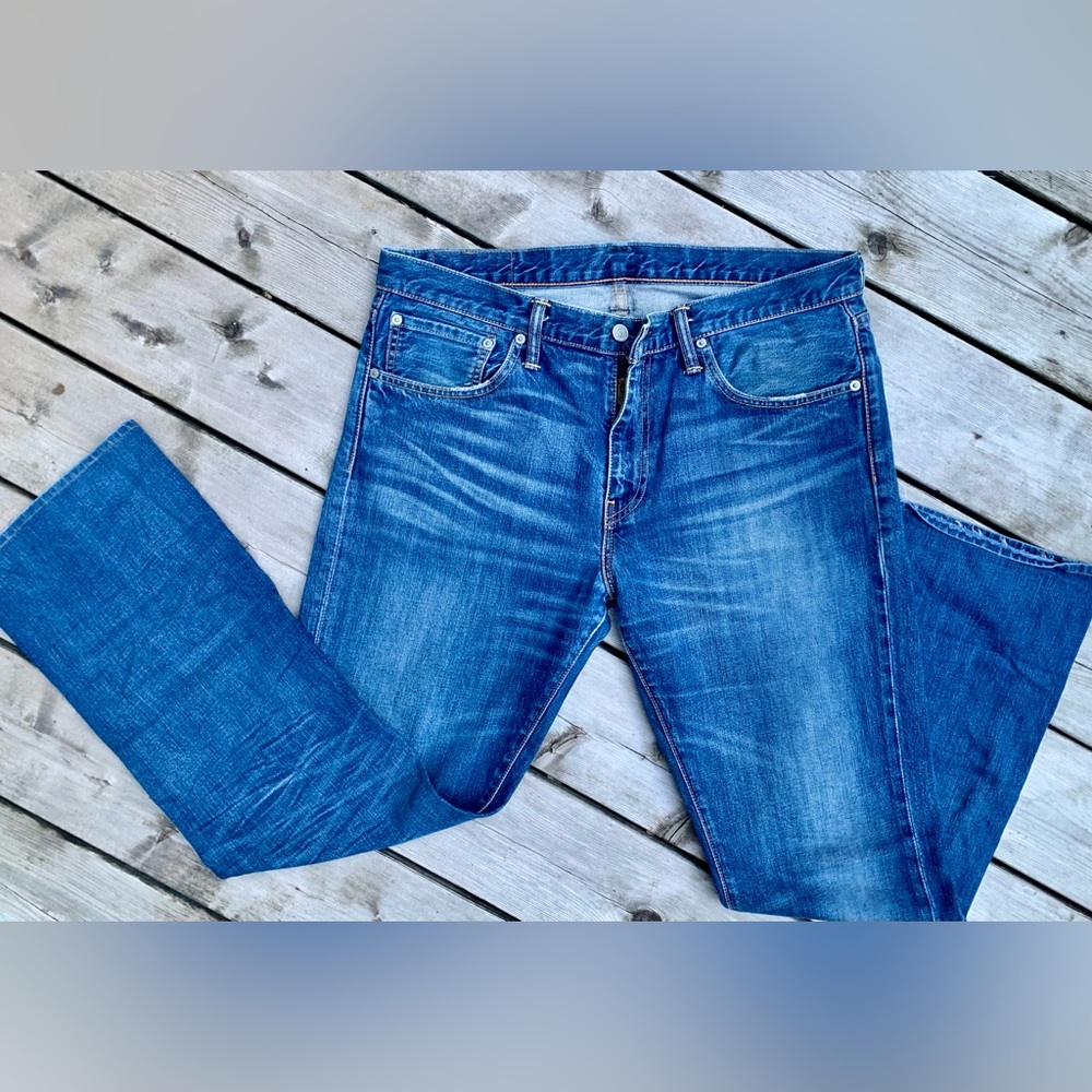 Levi’s 527 Denim Jeans 36x32 Cowboy Cut Bootcut Low Rise Blue Faded Distressed - Picture 2 of 6